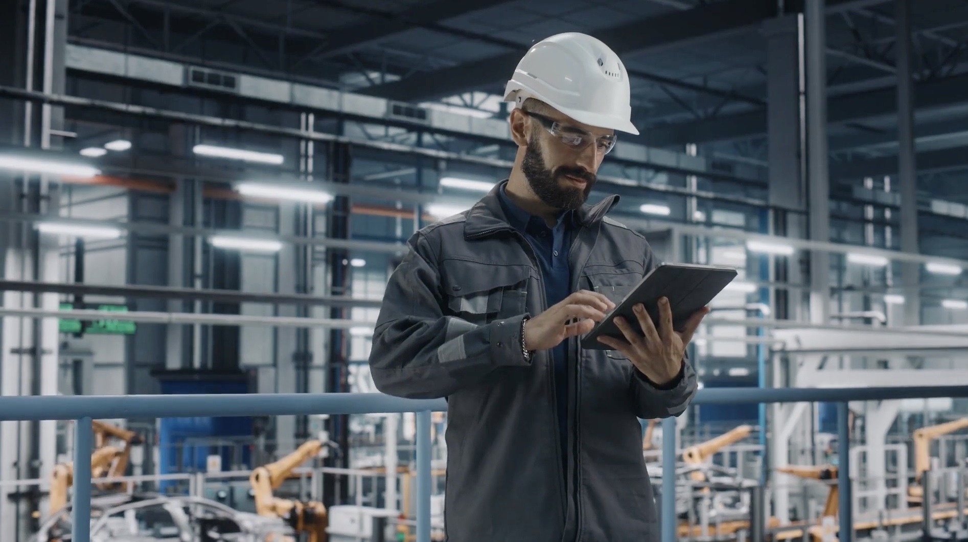 Worker on tablet